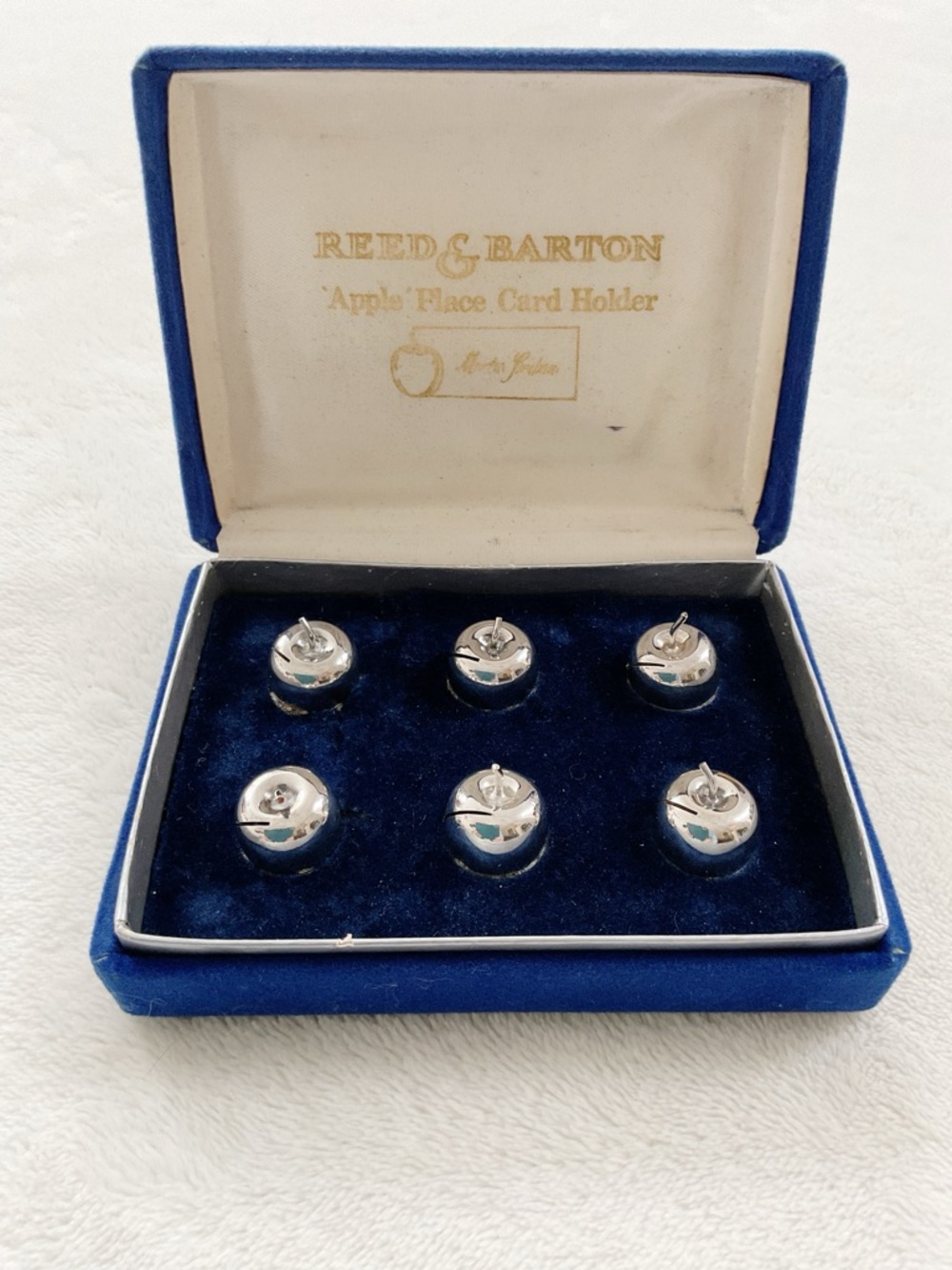 Vintage Reed & Barton Silverplate Apple Place Card Holders Set of 6 w/ Box